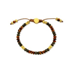Stainless Steel, 6mm Genuine Bead Adjustable Bracelet - Pyrite & Tiger Eye
