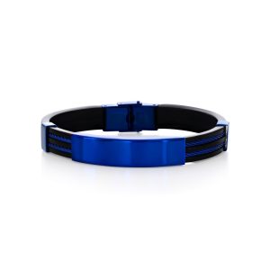Stainless Steel, Silicone ID Bar Bracelet - Blue