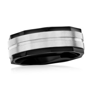 Stainless Steel, Black & Satin-Silver Ring