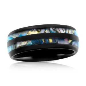Genuine Abalone Inlay Black Tungsten Ring