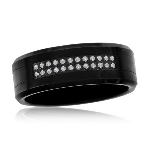 Polished Double Row CZ Black Tungsten Ring