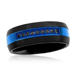 Black & Blue Tungsten CZ Ring