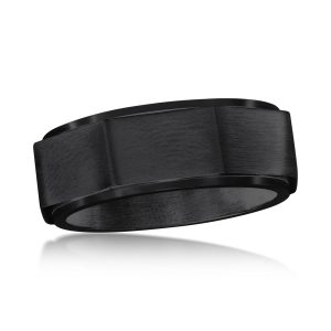 Stainless Steel Geometric Spinner Ring - Black Plated