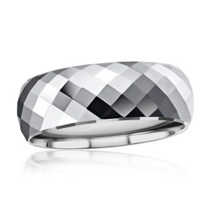 High Polished Diamond-Cut Faceted Tungsten Ring