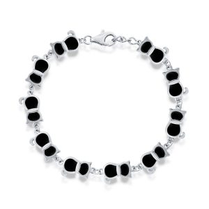 Sterling Silver "Cats" Bracelet - Onyx