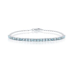 Sterling Silver 3.5mm Round Gem Tennis, Chain Bracelet - Blue Topaz