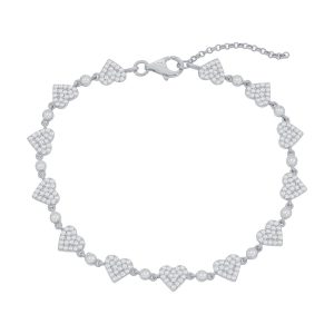 Sterling Silver Pave CZ Heart Bracelet