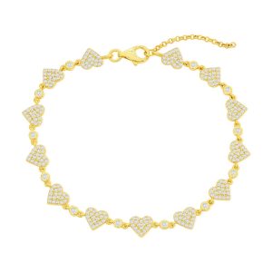 Sterling Silver Pave CZ Heart Bracelet - Gold Plated