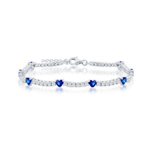 Sterling Silver Heart and CZ Tennis Bracelet - Sapphire CZ