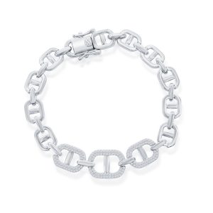 Sterling Silver, Micro Pave CZ Linked Bracelet