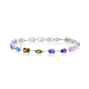 Sterling Silver, Multi-Color & Multi-Shape CZ Bracelet