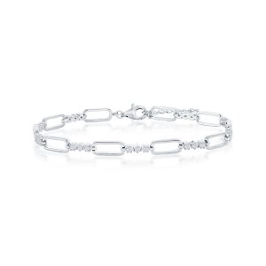 Sterling Silver Alternating Paperclip Design & CZ Bracelet