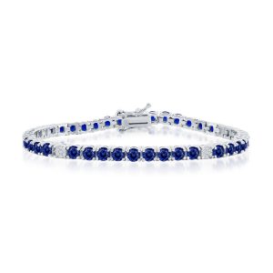 Sterling Silver, 3.5mm Round CZ Tennis Bracelet - Sapphire Spinel