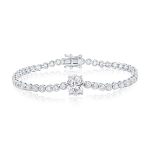 Sterling Silver, Oval & Round CZ Tennis Bracelet
