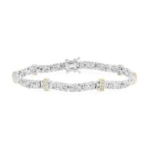 Sterling Silver Byzantine Design CZ Bracelet - Two-Tone