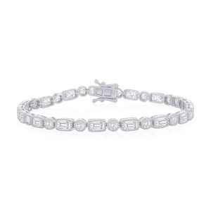 Sterling Silver, Round & Rectangle CZ Bracelet