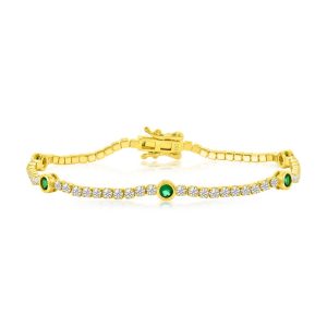 Sterling Silver, Bezel-Set CZ Gold Plated Bracelet - Emerald