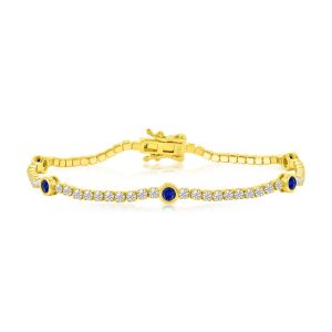 Sterling Silver, Bezel-Set CZ Gold Plated Bracelet - Sapphire
