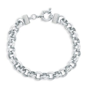 Sterling Silver, Heavy Chain Link CZ Bracelet