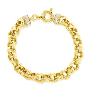 Sterling Silver, Heavy Chain Link CZ Bracelet - Gold Plated