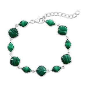 Sterling Silver, Multi-Shaped Link Bracelet - Malachite