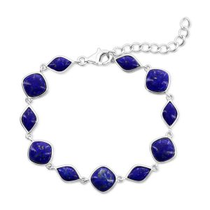 Sterling Silver, Multi-Shaped Link Bracelet - Lapis