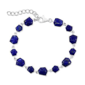 Sterling Silver, Irregular Shaped Link Bracelet - Lapis