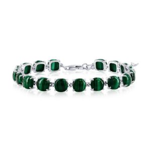 Sterling Silver, 6.5mm 4-Prong Tennis Bracelet - Malachite