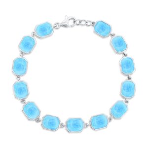 Sterling Silver, Octagon Larimar Link Bracelet