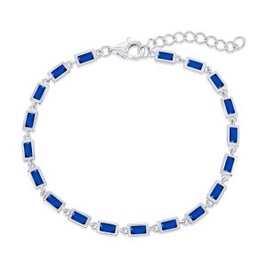 Sterling Silver, Bezel-Set Rectangle Bracelet - Sapphire