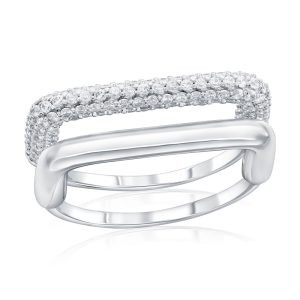Sterling Silver, Double Band, Polished & Micro Pave CZ Square Style Ring