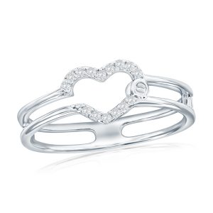 Sterling Silver, Open CZ Heart Ring
