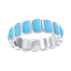 Sterling Silver, Rectangle Larimar Eternity Ring