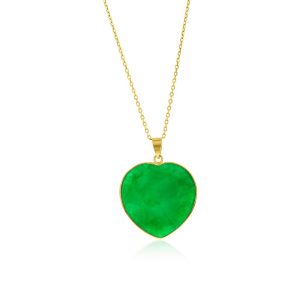 14K Yellow Gold, 26mm Jade Heart Pendant w/Gold Frame