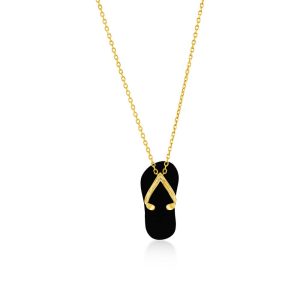 14K Yellow Gold, Flip Flop Pendant - Onyx