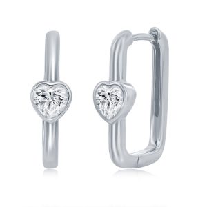 Sterling Silver, CZ Heart Rectangle Earrings