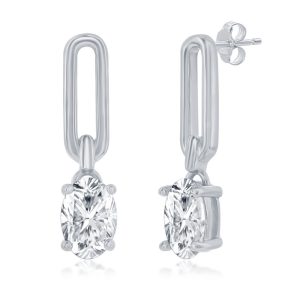 Sterling Silver Paperclip Oval CZ Earrings