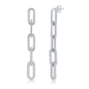 Sterling Silver, CZ Paperclip Earrings