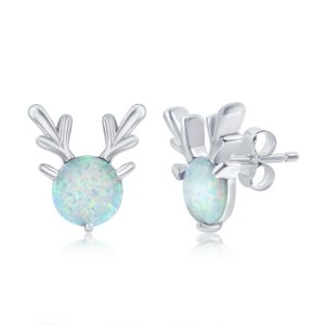 Sterling Silver White Opal Deer Stud Earrings
