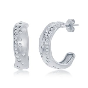 Sterling Silver, Scattered CZ 20mm Hoop Earrings