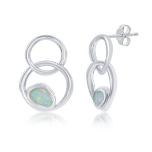 Sterling Silver, Double Circle Earrings - White Opal