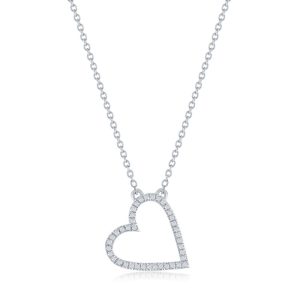 Sterling Silver, Open Heart Diamond Necklace - (40 Stones)