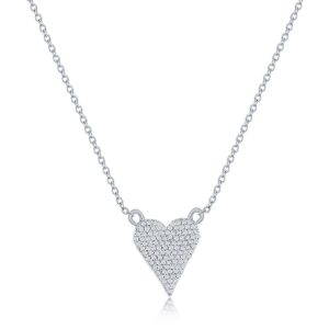 Sterling Silver, Heart Design Diamond Necklace - (107 Stones)