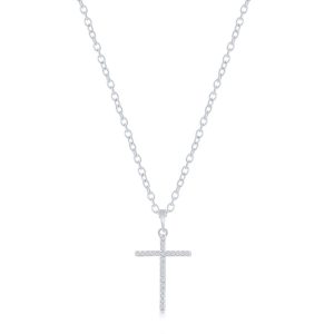 Sterling Silver, Diamond Cross Necklace - (24 Stones)