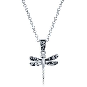 Sterling Silver, Oxidized Small Dragonfly Pendant w/Chain