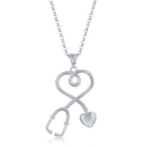 Sterling Silver, Heart Stethoscope Pendant