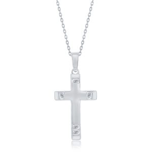 Sterling Silver, Textured Ends Cross Pendant