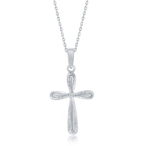Sterling Silver, Diamond-Cut Border Cross Pendant