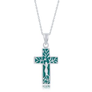 Sterling Silver Cross Pendant - Created Turquoise