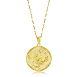 Sterling Silver 'SCORPIO' CZ Zodiac Circle Pendant w/Chain - Gold Plated